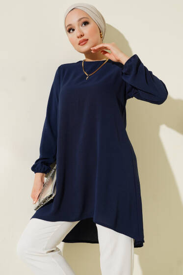 Bisiklet Yaka Biyeli Ayrobin Tunik Lacivert - Yılın Fırsatı