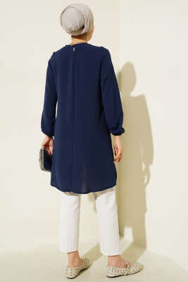 Bisiklet Yaka Biyeli Ayrobin Tunik Lacivert - Yılın Fırsatı