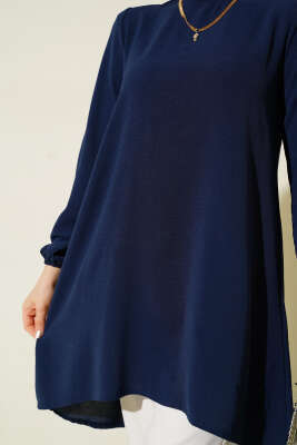 Bisiklet Yaka Biyeli Ayrobin Tunik Lacivert - Yılın Fırsatı