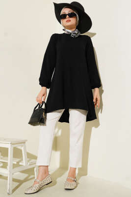 Bisiklet Yaka Biyeli Ayrobin Tunik Siyah - Yılın Fırsatı