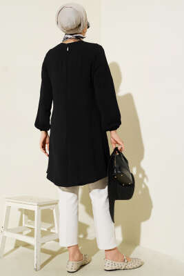 Bisiklet Yaka Biyeli Ayrobin Tunik Siyah - Yılın Fırsatı