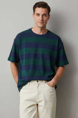 Bisiklet Yaka Blok Renkli T-shirt Lacivert - FRESHMAN