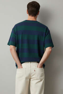 Bisiklet Yaka Blok Renkli T-shirt Lacivert - Erkek T-shirt