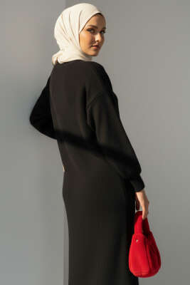 Bisiklet Yaka Buklet Triko Elbise Siyah - Elbise