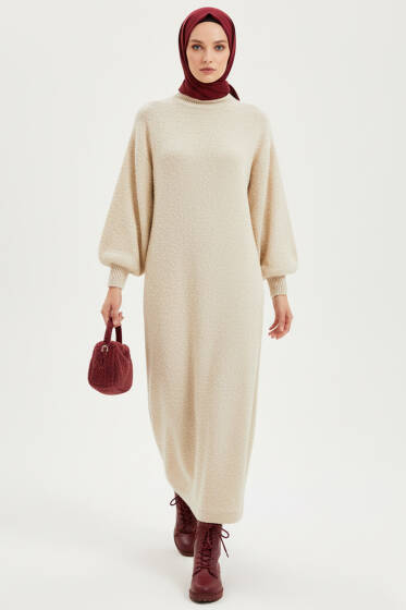 Bisiklet Yaka Buklet Triko Elbise Taş - Elbise