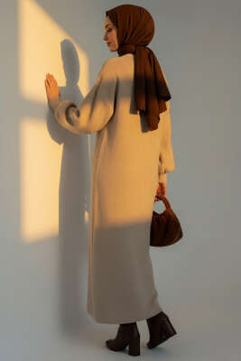 Bisiklet Yaka Buklet Triko Elbise Vizon - Elbise