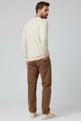 Bisiklet Yaka Çizgi Detaylı Triko Kazak Taş - Erkek Kazak