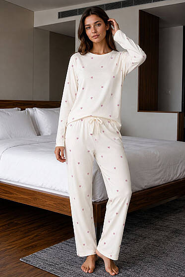Bisiklet Yaka Desenli Pijama Takımı Asorti 2 - Pijama