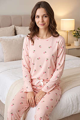 Bisiklet Yaka Desenli Pijama Takımı Asorti 5 