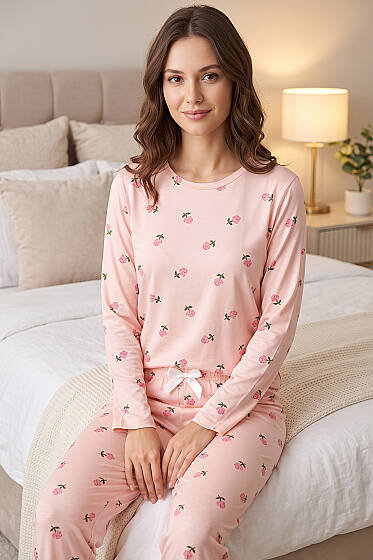 Bisiklet Yaka Desenli Pijama Takımı Asorti 5 - Pijama