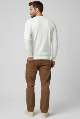 Bisiklet Yaka Dikişli Erkek Sweatshirt Ekru - Erkek Sweatshirt