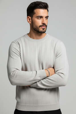 Bisiklet Yaka Dikişli Erkek Sweatshirt Gri 