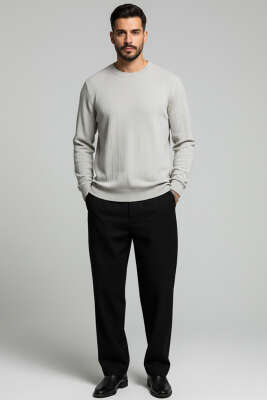 Bisiklet Yaka Dikişli Erkek Sweatshirt Gri - Erkek Sweatshirt