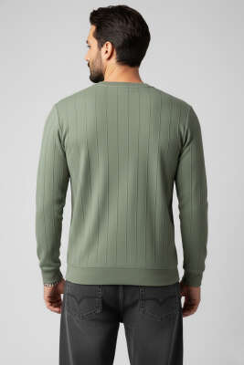 Bisiklet Yaka Dikişli Erkek Sweatshirt Haki - Erkek Sweatshirt