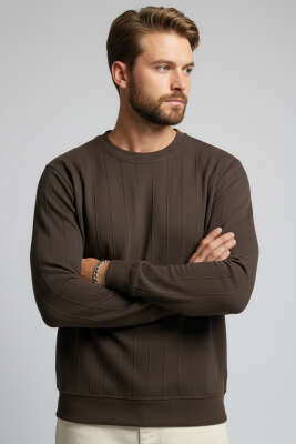 Bisiklet Yaka Dikişli Erkek Sweatshirt Kahve 