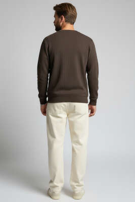 Bisiklet Yaka Dikişli Erkek Sweatshirt Kahve - Erkek Sweatshirt