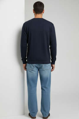 Bisiklet Yaka Dikişli Erkek Sweatshirt Lacivert - Erkek Sweatshirt