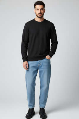 Bisiklet Yaka Dikişli Erkek Sweatshirt Siyah - Erkek Sweatshirt