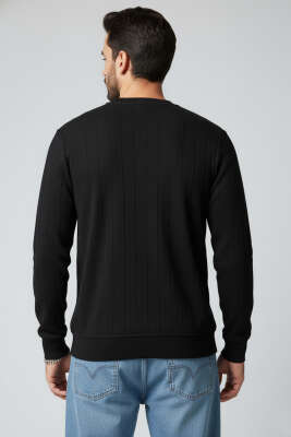 Bisiklet Yaka Dikişli Erkek Sweatshirt Siyah - Erkek Sweatshirt