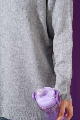 Bisiklet Yaka Düz Triko Tunik Gri - Triko Tunik