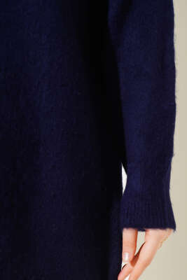 Bisiklet Yaka Düz Triko Tunik Lacivert - Triko Tunik