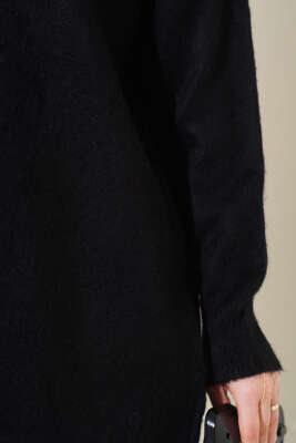 Bisiklet Yaka Düz Triko Tunik Siyah - Triko Tunik