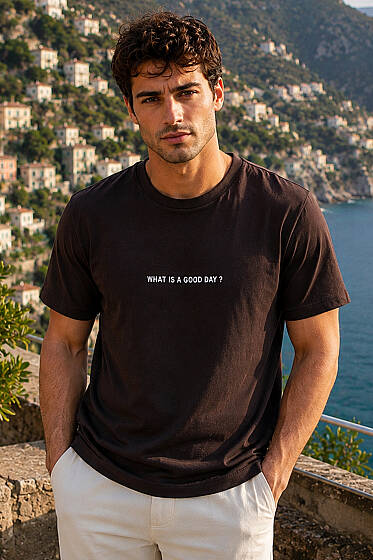 Bisiklet Yaka Enjeksiyon baskılı Loyşa Erkek T-shirt Kahve - Erkek Bisiklet Yaka Tişört