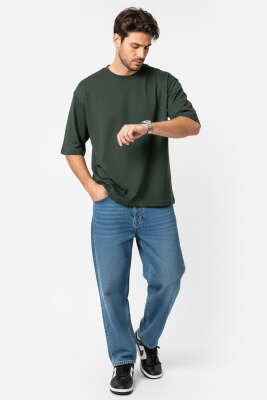 Bisiklet Yaka Erkek T-Shirt Nefti - Erkek Bisiklet Yaka Tişört