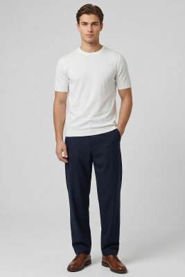 Bisiklet Yaka Erkek Triko T-shirt Beyaz - Erkek T-shirt