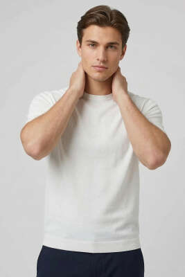 Bisiklet Yaka Erkek Triko T-shirt Beyaz - GİESTO