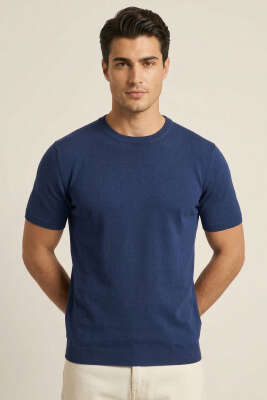 Bisiklet Yaka Erkek Triko T-shirt Lacivert - GİESTO