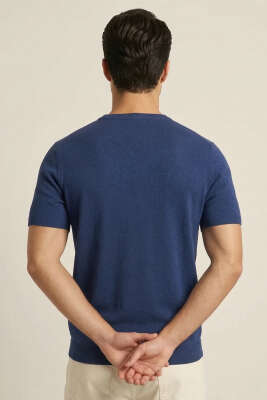 Bisiklet Yaka Erkek Triko T-shirt Lacivert - Erkek T-shirt