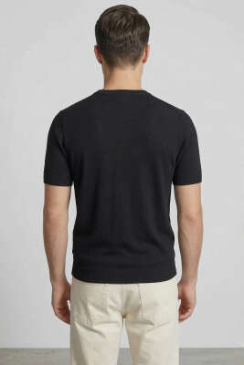 Bisiklet Yaka Erkek Triko T-shirt Siyah - Babalar Günü
