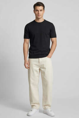 Bisiklet Yaka Erkek Triko T-shirt Siyah - Erkek T-shirt