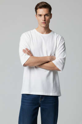 Bisiklet Yaka Fakir Kol Erkek T-shirt Ekru - FRESHMAN