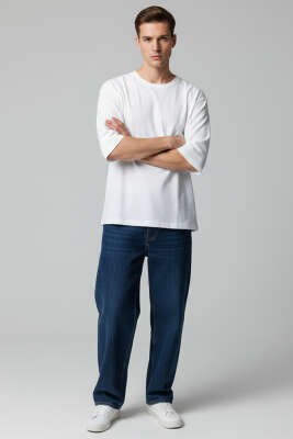 Bisiklet Yaka Fakir Kol Erkek T-shirt Ekru - Erkek T-shirt