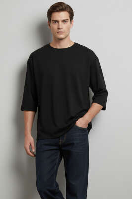 Bisiklet Yaka Fakir Kol Erkek T-shirt Siyah 