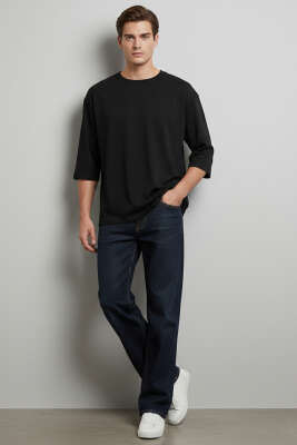 Bisiklet Yaka Fakir Kol Erkek T-shirt Siyah - Erkek T-shirt