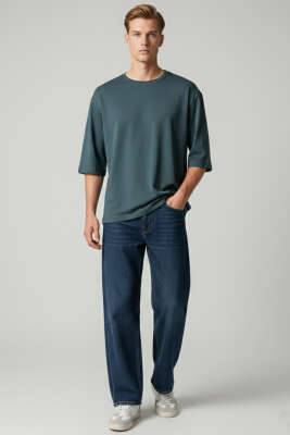 Bisiklet Yaka Fakir Kollu T-shirt Füme - FRESHMAN