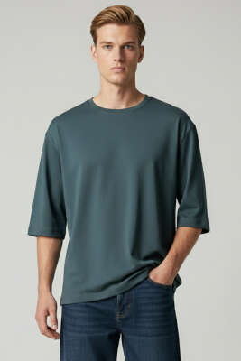 Bisiklet Yaka Fakir Kollu T-shirt Füme - Erkek T-shirt