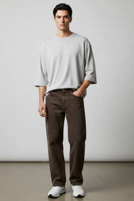 Bisiklet Yaka Fakir Kollu T-shirt Gri - Erkek T-shirt