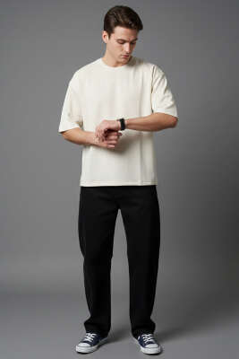 Bisiklet Yaka Fakir Kollu T-shirt Taş - Erkek T-shirt