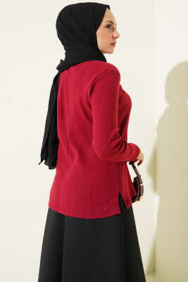 Bisiklet Yaka Fitilli Bluz Bordo - Bluz