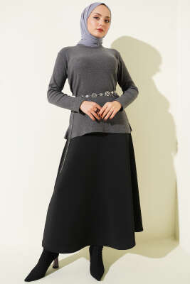 Bisiklet Yaka Fitilli Bluz Füme - Bluz