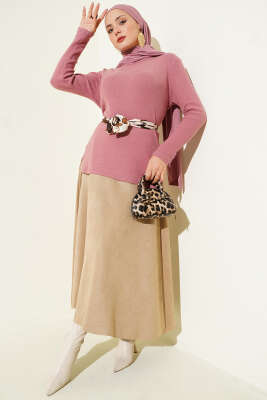 Bisiklet Yaka Fitilli Bluz Gül Kurusu - Bluz