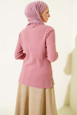 Bisiklet Yaka Fitilli Bluz Gül Kurusu - Bluz