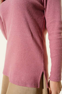 Bisiklet Yaka Fitilli Bluz Gül Kurusu - Bluz