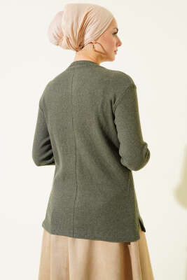 Bisiklet Yaka Fitilli Bluz Haki - Yılın Fırsatı