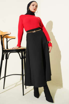 Bisiklet Yaka Fitilli Bluz Kırmızı - Bluz