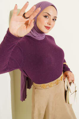 Bisiklet Yaka Fitilli Bluz Magenta - GÜRZA TEKSTİL